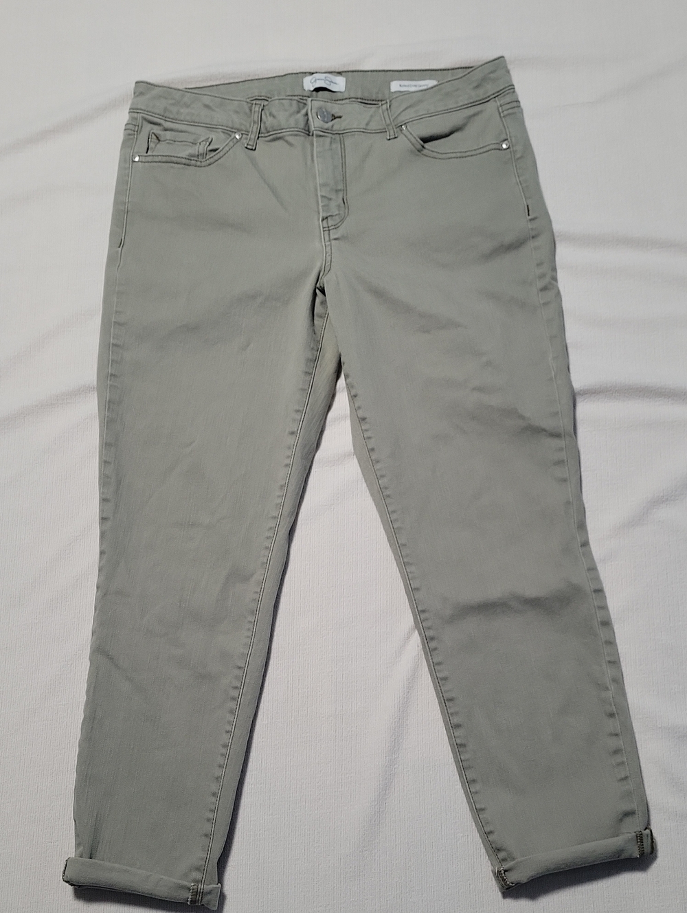 Women’s Light Olive Slim Straight Rolled Cuff Jeans Size 12